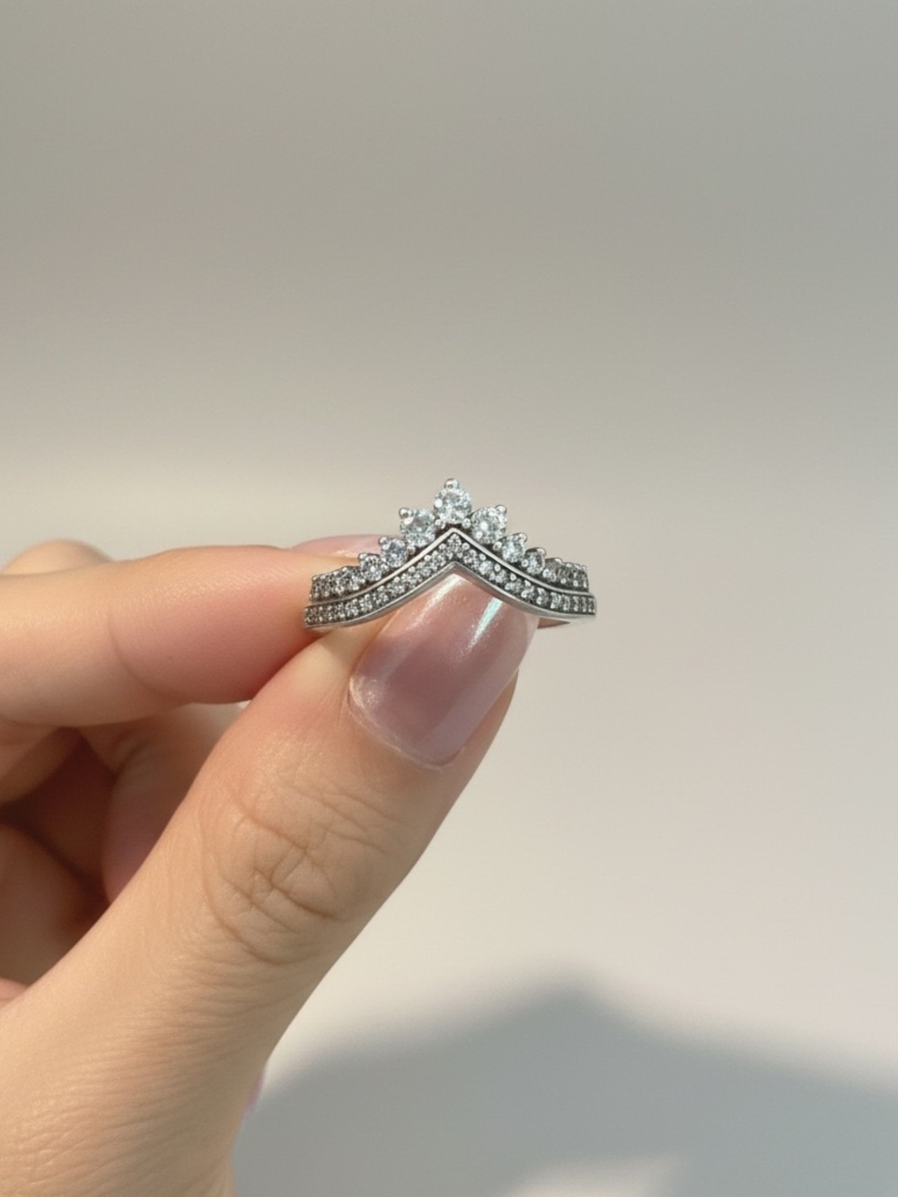 Pandora Silver Chevron Ring with Clear Stones
